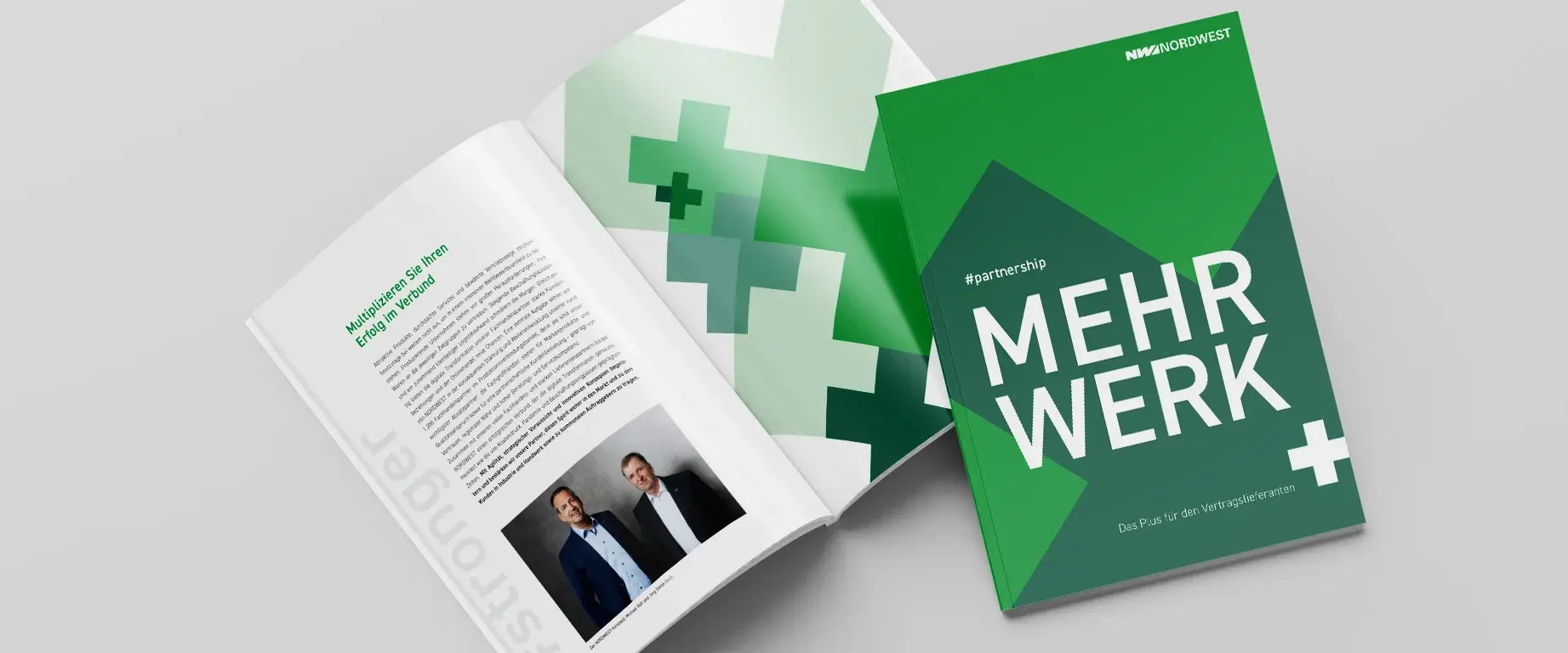 Mockup afbeelding van de MehrWerk brochure voor leverancierspartners