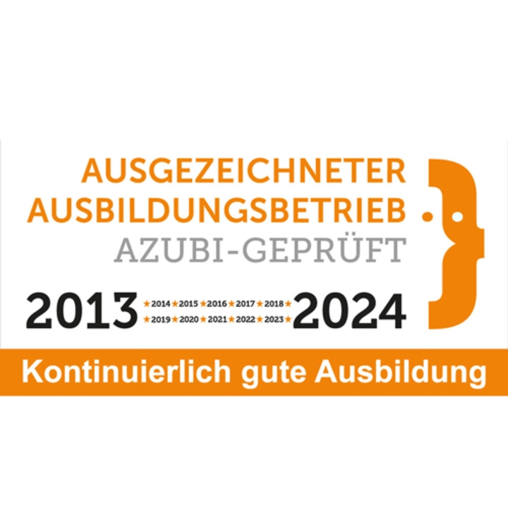 Auszeichnung ausgezeichneter Ausbildungsbetrieb 2013 bis 2024 