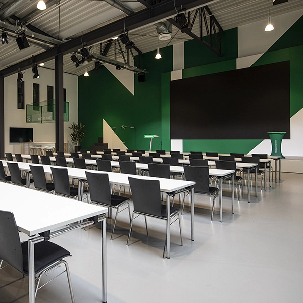 The NORDWEST showroom converted into a conference room and tables and chairs