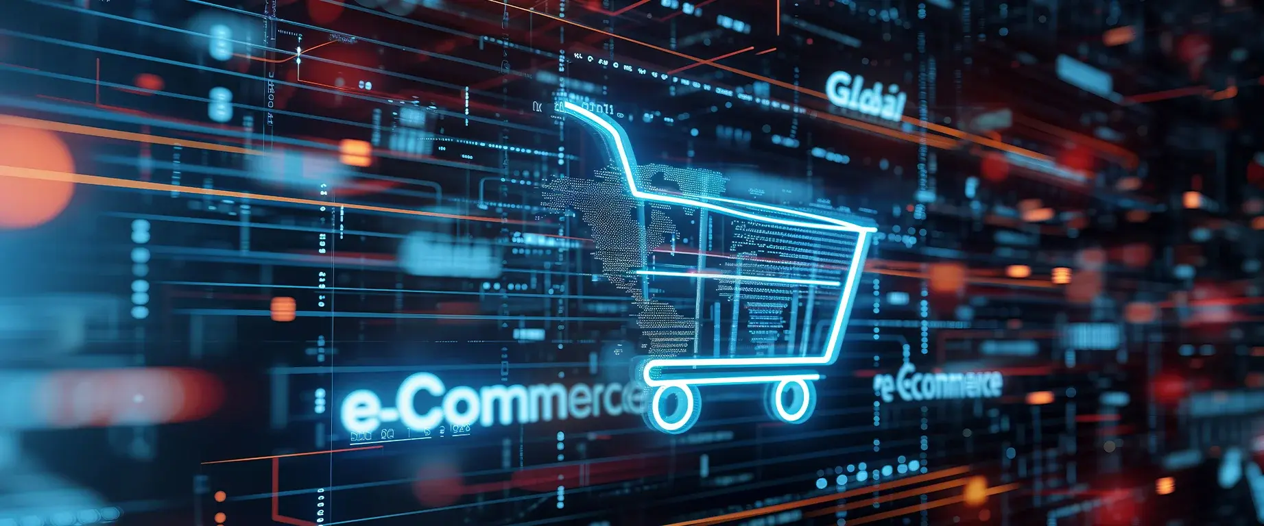 Grasfische Darstellung für den Digitalen Vertrieb mit e-Commerce Icon in Form eines Einkaufswagens